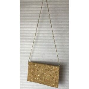 Bam Forever Beige Cork & Gold Envelope Purse Chain Crossbody Strap 6.5 X 9.5 in